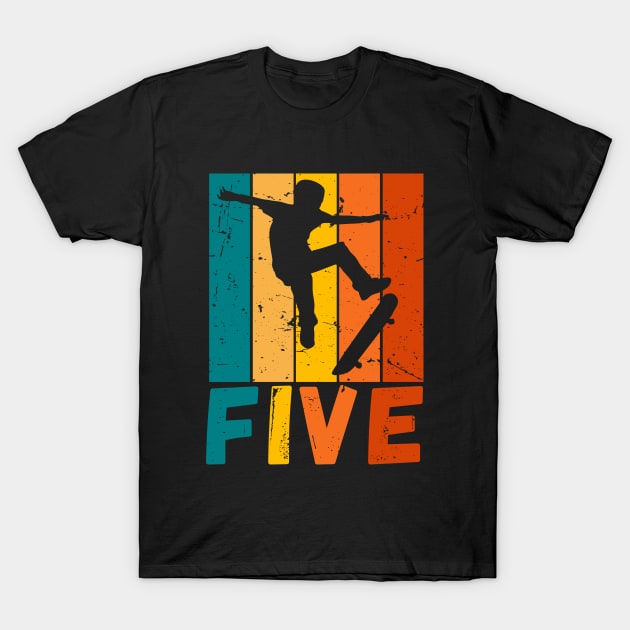 5th Birthday Kids Skater Skateboard Boy T-Shirt by Foxxy Merch